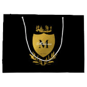 ブラック&金ゴールド王室のエンブレムシールドモノグラム ラージペーパーバッグ (裏面)