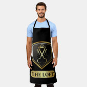 ブラック&金ゴールド理容師ショップ エプロン (着用した状態)