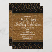ブラック&金ゴールド紙吹雪ドットグラムパーティの招待状 招待状 (正面/裏面)