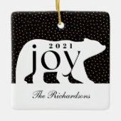 ブラック&金ゴールド紙吹雪ポーラベアジョイ家族の写真 セラミックオーナメント (正面)