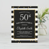ブラック&金ゴールド紙吹雪誕生日招待状 招待状 (スタンド正面)