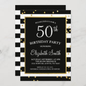 ブラック&金ゴールド紙吹雪誕生日招待状 招待状 (正面/裏面)