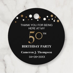 ブラック&金ゴールド紙吹雪50th Birthday Party フェイバータグ