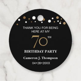 ブラック&金ゴールド紙吹雪70th Birthday Party フェイバータグ
