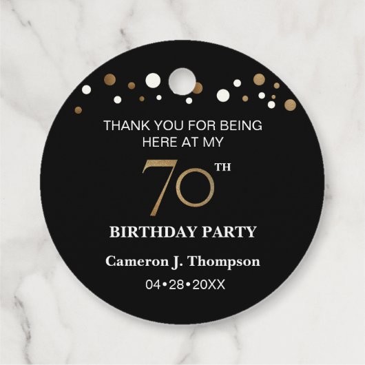 ブラック&金ゴールド紙吹雪70th Birthday Party フェイバータグ (裏面)