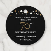ブラック&金ゴールド紙吹雪70th Birthday Party フェイバータグ (正面)