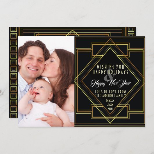 ブラック&金ゴールド素晴らしギャツビーの休日の写真 シーズンカード (正面/裏面)