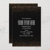 ブラック&金ゴールド素晴らしグリッターシックパーティの招待状 招待状 (正面/裏面)