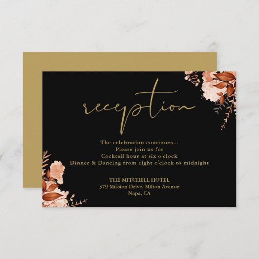 ブラック&金ゴールド素朴フローラ結婚披露宴 エンクロージャーカード (正面/裏面)