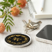 ブラック&金ゴールド素朴ヴィンテージ動揺してモノグラム キーホルダー (側面)