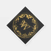 ブラック&金ゴールド素朴ヴィンテージ動揺してモノグラム スタンダードランチョンナプキン (角)