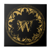 ブラック&金ゴールド素朴ヴィンテージ動揺してモノグラム タイル (正面)