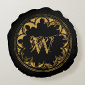 ブラック&金ゴールド素朴ヴィンテージ動揺してモノグラム ラウンドクッション (裏面)