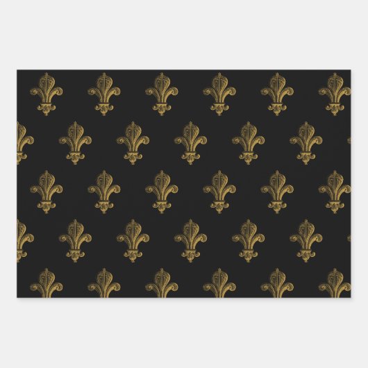 ブラック&金ゴールド素朴ヴィンテージ動揺してモノグラム ラッピングペーパーシート (正面2)
