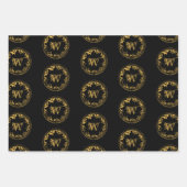 ブラック&金ゴールド素朴ヴィンテージ動揺してモノグラム ラッピングペーパーシート (正面)