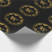 ブラック&金ゴールド素朴ヴィンテージ動揺してモノグラム ラッピングペーパー (角)