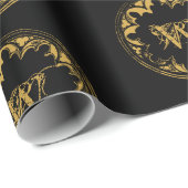 ブラック&金ゴールド素朴ヴィンテージ動揺してモノグラム ラッピングペーパー (ロールコーナー)