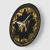 ブラック&金ゴールド素朴ヴィンテージ動揺してモノグラム ラージ壁時計 (傾斜)