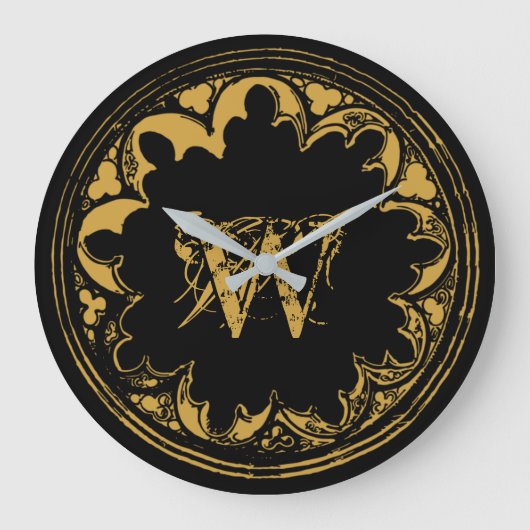ブラック&金ゴールド素朴ヴィンテージ動揺してモノグラム ラージ壁時計 (正面)