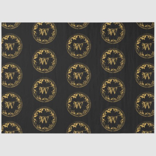 ブラック&金ゴールド素朴ヴィンテージ動揺してモノグラム 薄葉紙 (正面)