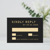 ブラック&金ゴールド素朴金ゴールドフレームアンパサンド結婚ズ 出欠カード (スタンド正面)