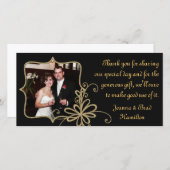 ブラック&金ゴールド結婚のフォトサンキューカード サンキューカード (正面/裏面)