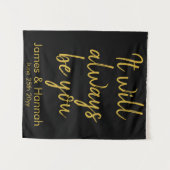 ブラック&金ゴールド結婚のフォトブースBackdrop Decor タペストリー (正面(横))