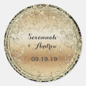 ブラック&金ゴールド結婚ズシール ラウンドシール (正面)