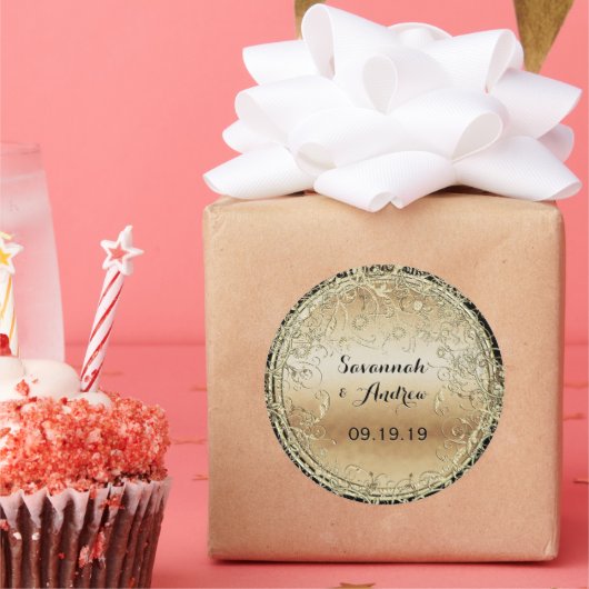 ブラック&金ゴールド結婚ズシール ラウンドシール (パーティー)