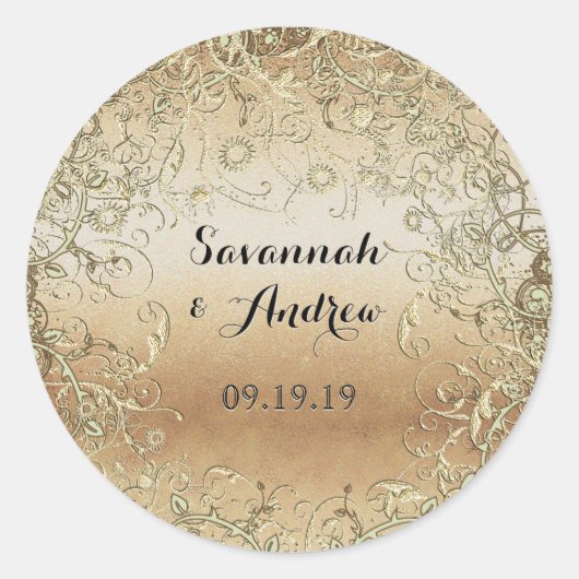 ブラック&金ゴールド結婚ズシール ラウンドシール (正面)