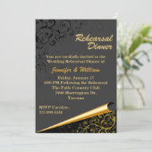 ブラック&金ゴールド結婚ズリハーサルディナー招待状 招待状 (スタンド正面)