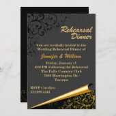 ブラック&金ゴールド結婚ズリハーサルディナー招待状 招待状 (正面/裏面)