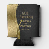 ブラック&金ゴールド結婚ダマスク記念日 缶クーラー (裏面)