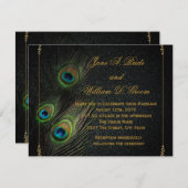 ブラック&金ゴールド結婚孔雀 招待状 (正面/裏面)