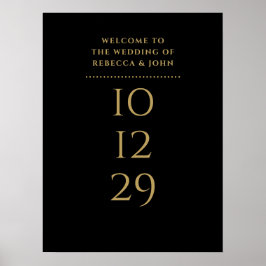 ブラック&金ゴールド結婚特別出場日の歓迎サイン ポスター