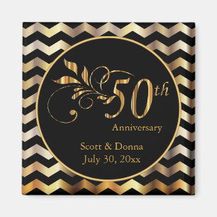 ブラック&金ゴールド結婚Chevron 50周年 マグネット