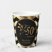 ブラック&金ゴールド結婚Chevron 50周年 紙コップ (裏面)