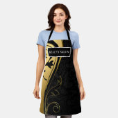 ブラック&金ゴールド美しいサロン エプロン (着用した状態)