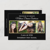 ブラック/金ゴールド背景 – 3時間365日卒業パーティー 招待状 (正面/裏面)