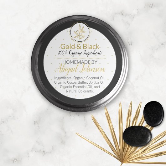 ブラック&金ゴールド自家製スクラブまたは体バターラベル ラウンドシール