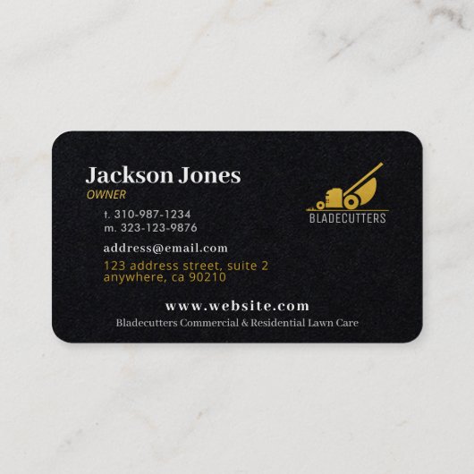 ブラック&金ゴールド芝刈り機カスタムの名刺 名刺 (裏面)