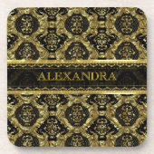 ブラック&金ゴールド華美バロックデザイン – モノグラム コースター (正面)