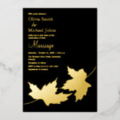 ブラック&金ゴールド葉ミニマリスト秋招待状 箔シーズンカード (正面)
