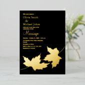 ブラック&金ゴールド葉ミニマリスト秋招待状 箔シーズンカード (立ち正面)