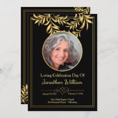 ブラック&金ゴールド葬儀プログラムカード 案内状 (正面/裏面)