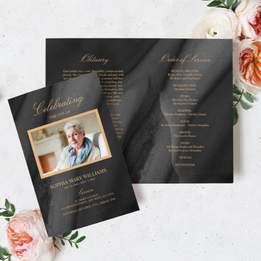 ブラック&金ゴールド葬儀プログラム |サービスの順序