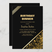 ブラック&金ゴールド誕生日ディナーパーティー 招待状 (正面/裏面)