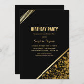ブラック&金ゴールド誕生日パーティー 招待状 (正面/裏面)