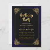 ブラック&金ゴールド誕生日パーティー 招待状 (正面)