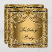 ブラック&金ゴールド誕生日パーティー 招待状 (正面/裏面)